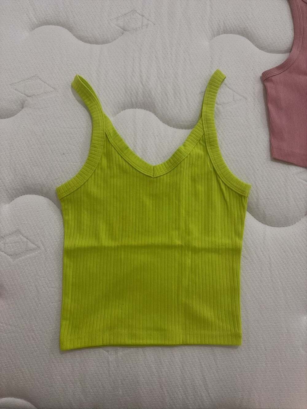 Wild Fable Ribbed Crop Tank Top Lime Green Size Medium